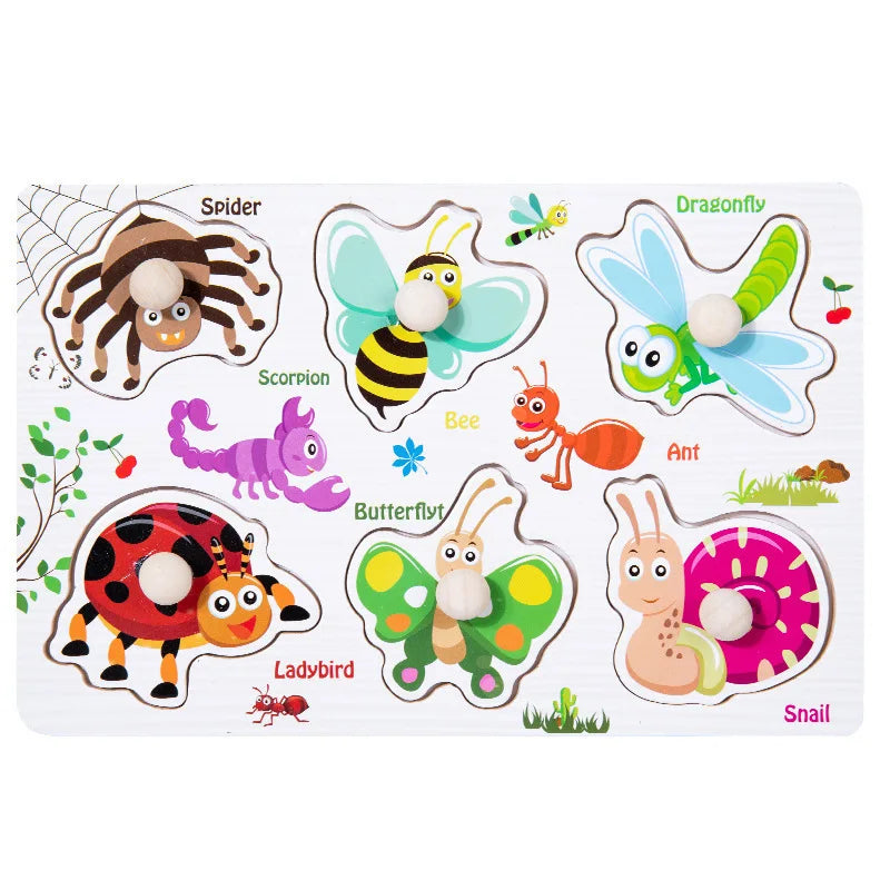 Baby Wooden Puzzles Montessori Toys 1 2 Years Toddler Toys Hand Grab Board Alphabet Number Cognition Learning Educational Toys
