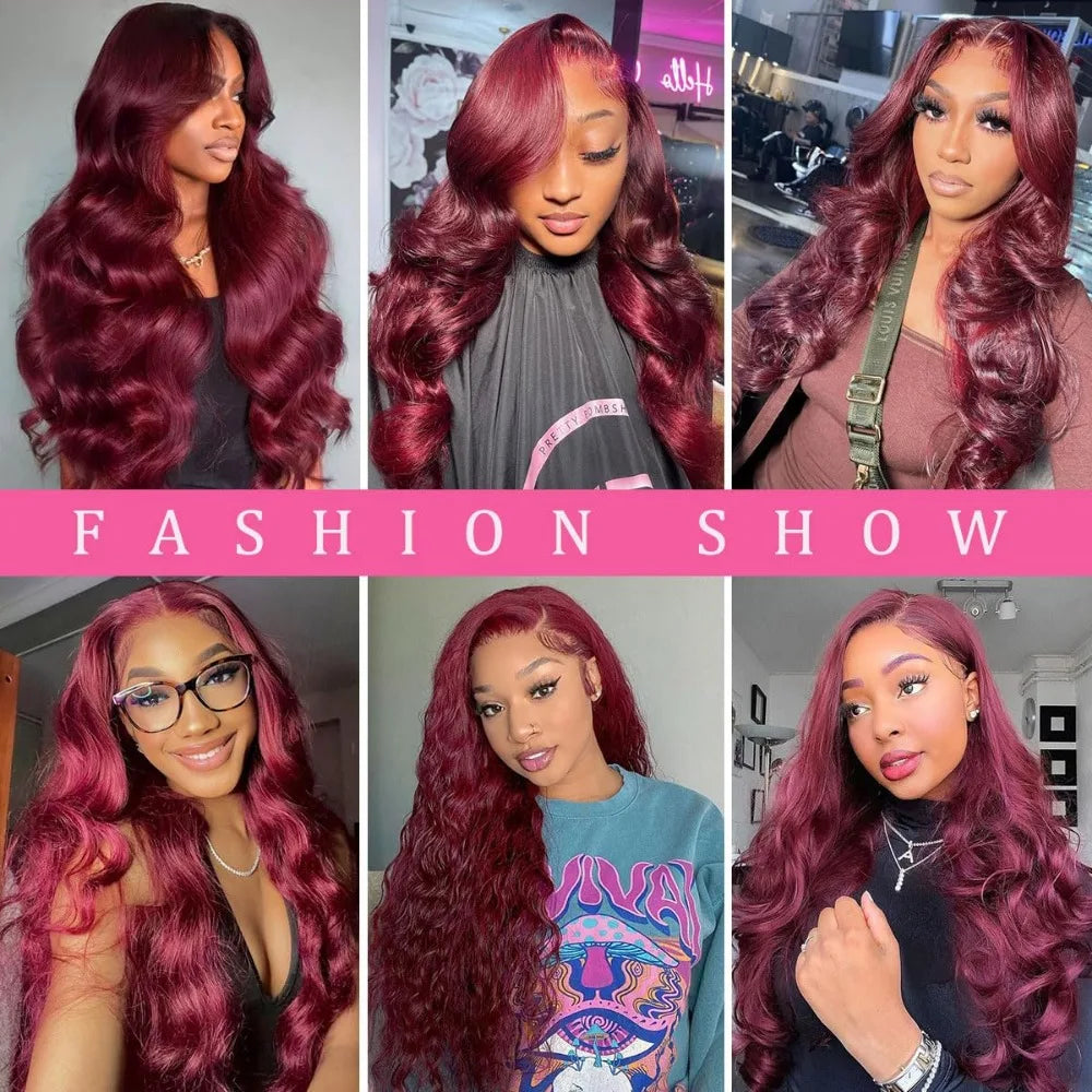 220 Density 13x6 Hd Lace Front Wig 40 Inch 99J Burgundy Hd Transparent 13x4 Body Wave Human Hair Lace Frontal Wig for Women