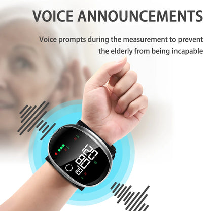 Digital Wrist Blood Pressure Meter Automatic Voice Tonometer Heart Rate Monitor Smart Touch LCD Screen Charge Sphygmomanometer