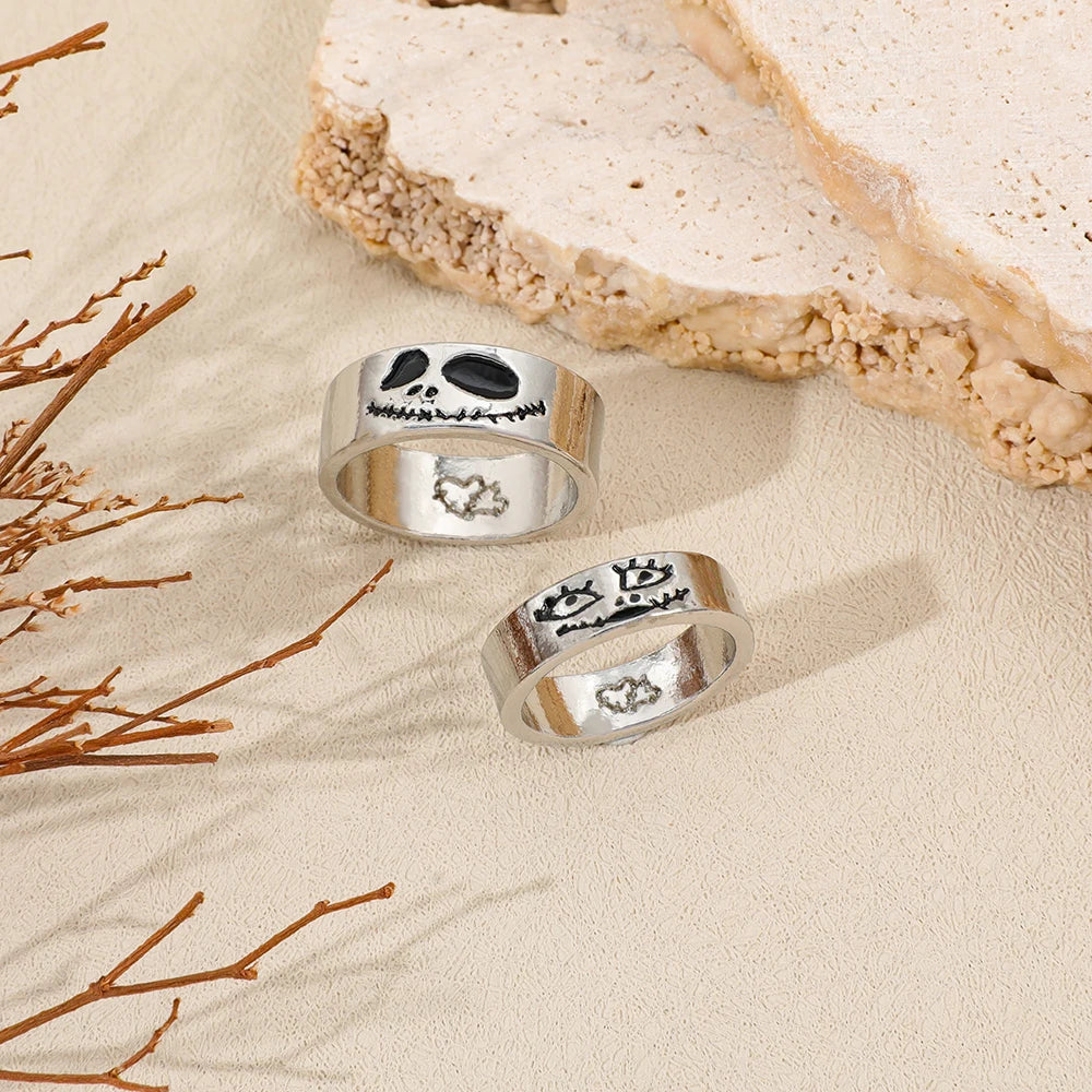 Nightmare Before Christmas Couple Rings Jack Sally Matching Band Unique Creative Fashion Jewelry Gift for Her Anniversary Love