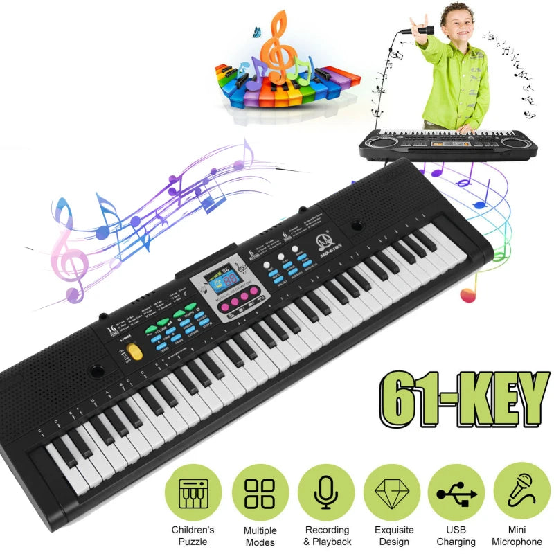 61‑Key Kids Digital Keyboard – Multifunction Electric Piano with Microphone for Beginner Students