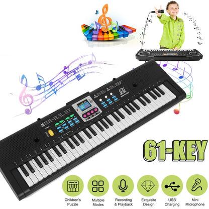 61‑Key Kids Digital Keyboard – Multifunction Electric Piano with Microphone for Beginner Students