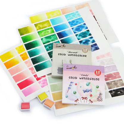 12Color Skin/Ocean/Candy/Morandi Solid Watercolor Set