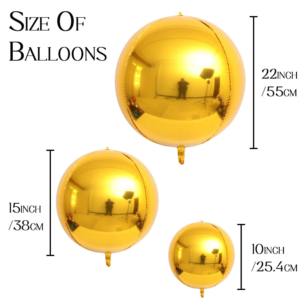 3pcs 4D Round Balloons Metallic Rose Gold Silver Foil Balloons Party Decorations for Birthday Wedding Gender Reveal Photo Props