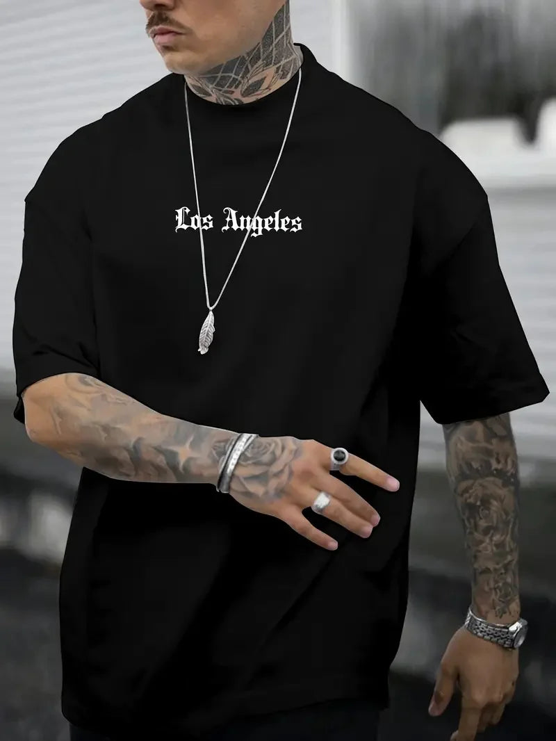 Men’s LA Graphic Tee – 100% Cotton Loose Fit Summer Shirt