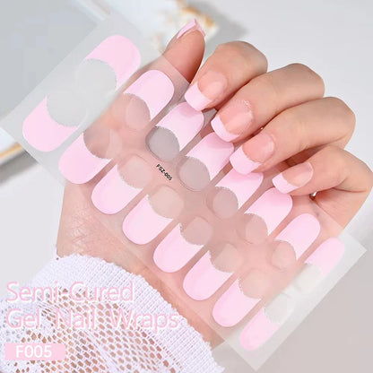 Semi-Cured Gel Nail Wraps - 16 or 20 Tips, Fashionable French Nails, Long-Lasting Full Cover Gel Stickers for DIY Manicure