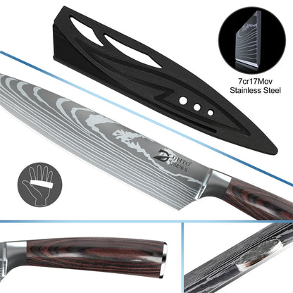 8pcs Kitchen Knife Damascus Stainless Steel Chef Knife Utility Paring Boning Cleaver Slicing Santoku Knives With Nylon Bag