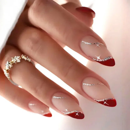 24Pcs False Full Cover Press on Nail Tips Purple Heart Almond  with Glue