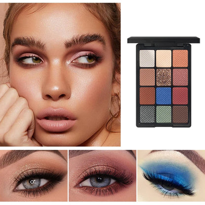 12-Color Glitter Eyeshadow Palette- Highly Pigmented,Long-Lasting Diamond Metal and Matte Shades for a Dazzling Eye Makeup Look