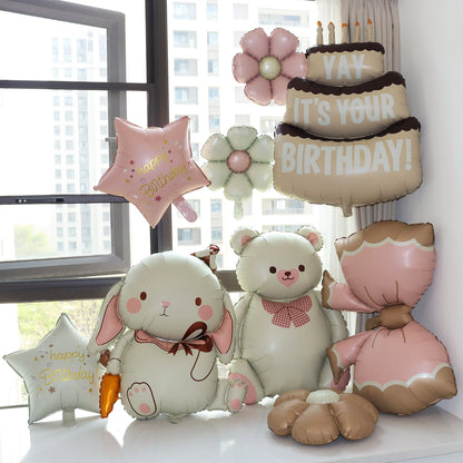 Happy Birthday Animal Foil Ballo﻿ Cute Matte on Bear Rainbow Bow Dinosaur Candy Balloon Design
