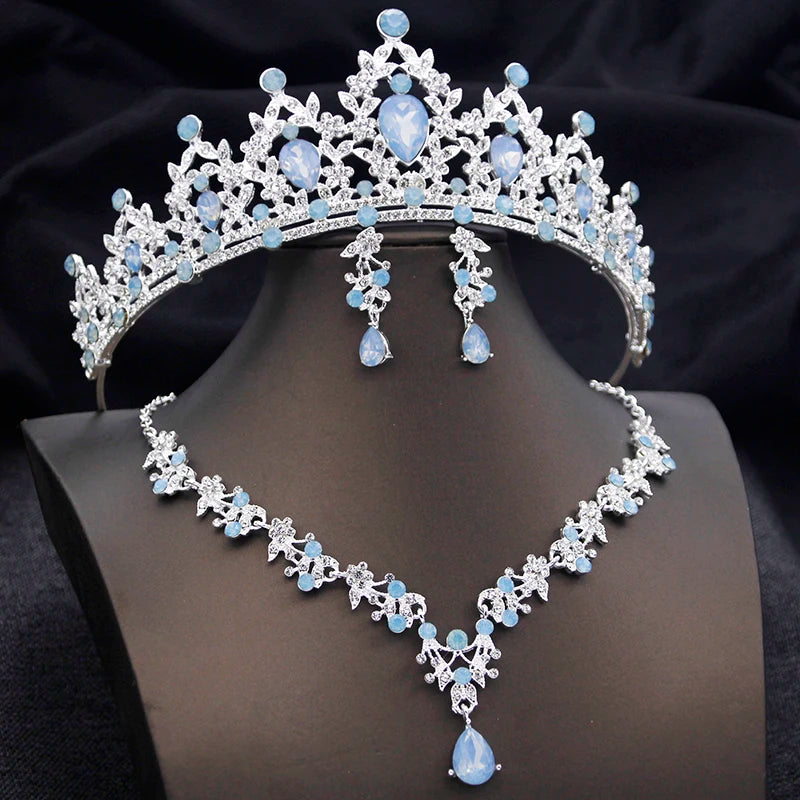 Tiaras Bridal Princess Wedding Crown and necklace earring Prom Birthday Jewelry Sets