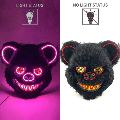 LED Glowing Cosplay Bloody Rabbit Mask Halloween Scary Killer Bloody Bunny Bear Headgear Carnival Masquerade Horror Costume Prop
