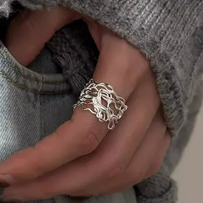 925 Sterling Silver Rings For Women Men Fine Jewelry Finger Adjustable Open Vintage Chain Ring