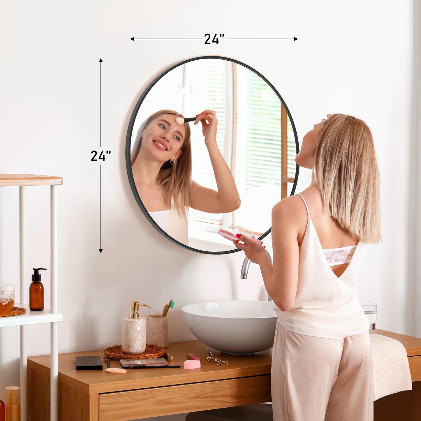 Large Gold Round Vanity Framed Mirror for Wall Matte Metal Framed 30 Inch Modern Mirror Tempered Glass Bedroom Living Room