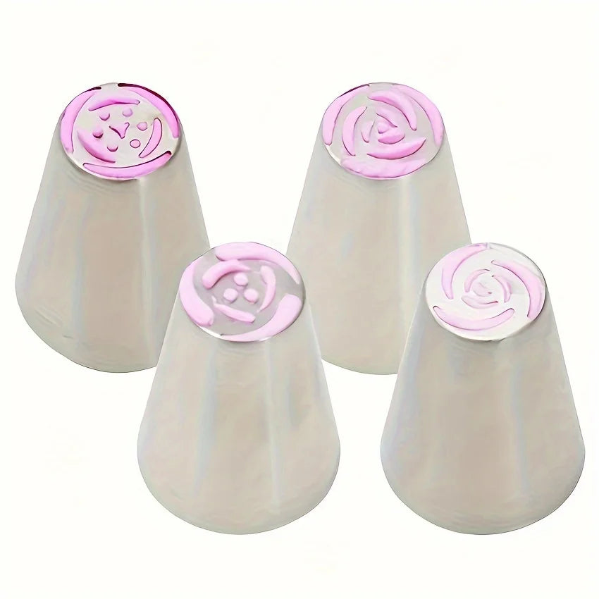 4pcs Stainless Steel Piping Nozzles Set - Vibrant Floral & Leaf Designs for Cupcake Decorating Perfect for DIY Desserts & Baking