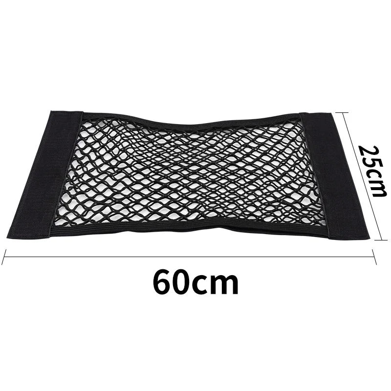 Universal Car Trunk Mesh Organizer – Tailgate Storage Net & Seat‑Back Pocket with Magic Tape