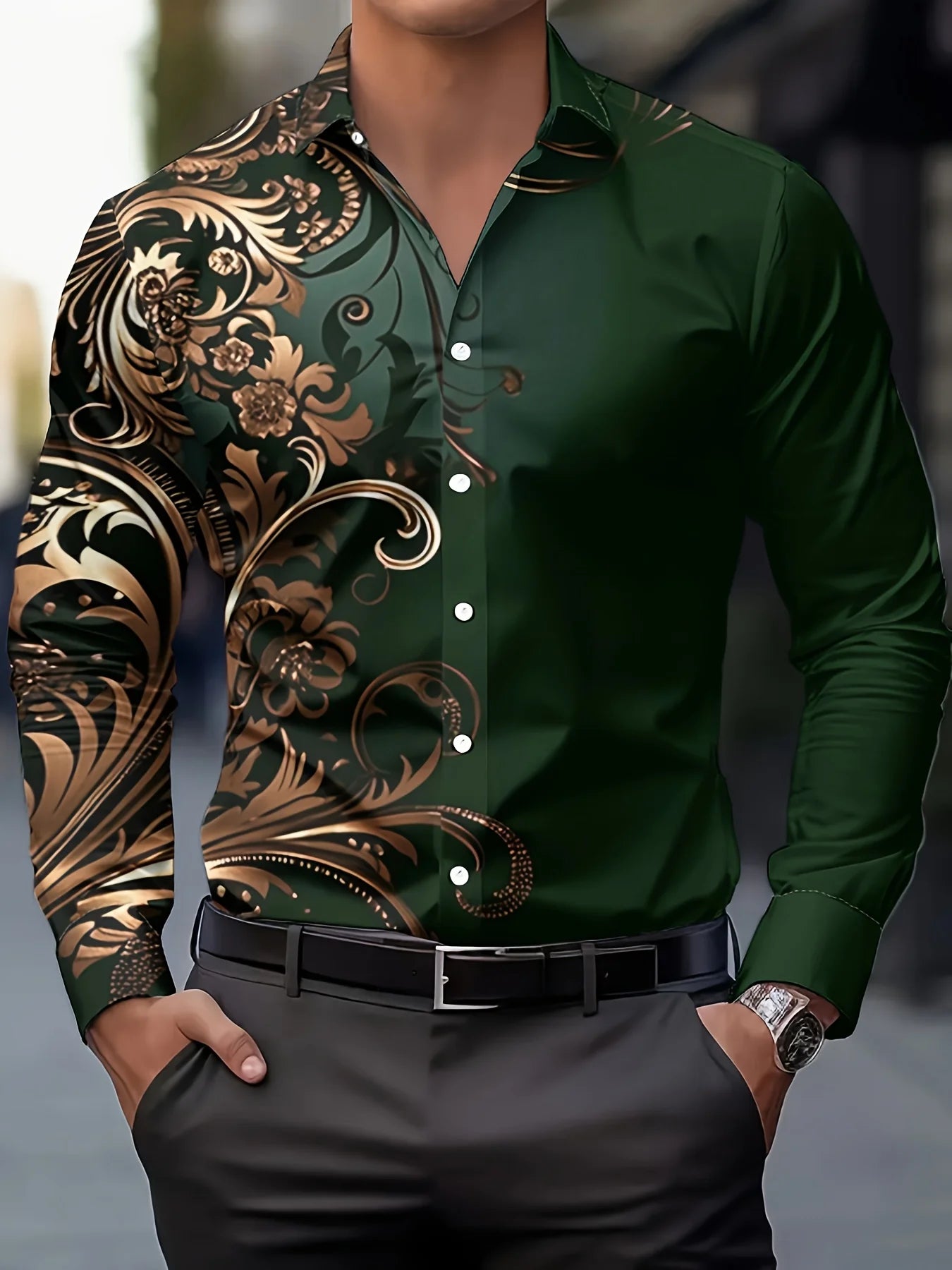 Men’s Casual Long Sleeve Button‑Up