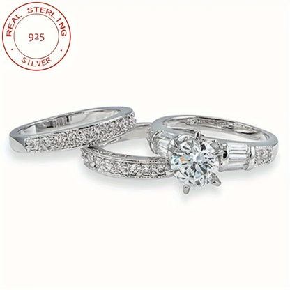 3pcs/set 925 Sterling Silver Women Ring Set Jewelry CZ Engagement Wedding Stackable Rings Banquet Party Jewelry