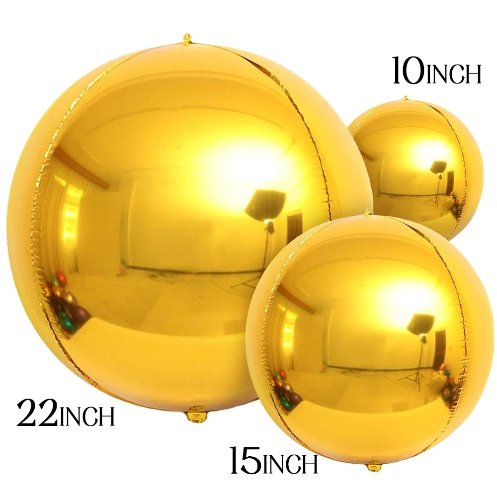 3pcs 4D Round Balloons Metallic Rose Gold Silver Foil Balloons Party Decorations for Birthday Wedding Gender Reveal Photo Props