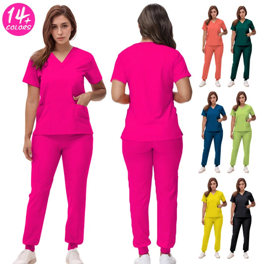 Stretchy Nurse Uniforms V-neck Top Jogger Pants Scrub Sets Surgical Workwear Dentist Nursing Suit Hospital Doctor Outfit S21