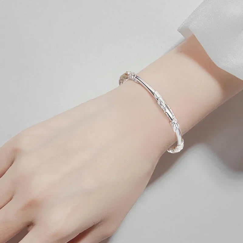 925 Sterling Silver Full-blown Flowers Bracelet