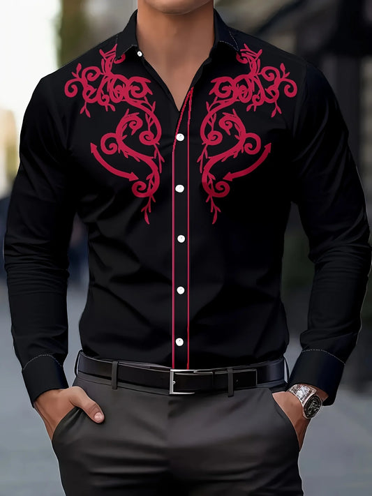 Men’s Printed Long Sleeve Button‑Down – Regular Fit Casual Shirt