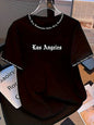 Men's Oversized Los Angeles Letter Print T-Shirt Polyester Summer Breathable Fabric Stylish Minimalist Short-Sleeve Design