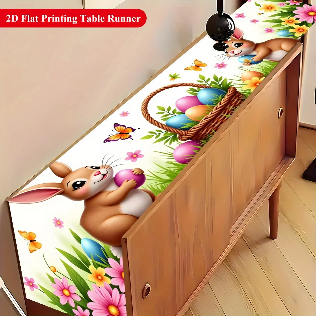 1Pc Easter Bunny Egg Table Runner Cartoon Cute Pet Holiday Table Decor Cloth Party Scene Arrangement Long Tablecloth