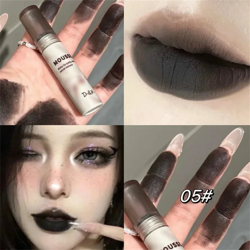 Matte Black Waterproof Lip Mud – Gothic Velvet Mousse Lipstick, Non‑Stick & Moisturizing