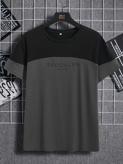 Men's Oversized Los Angeles Letter Print T-Shirt Polyester Summer Breathable Fabric Stylish Minimalist Short-Sleeve Design