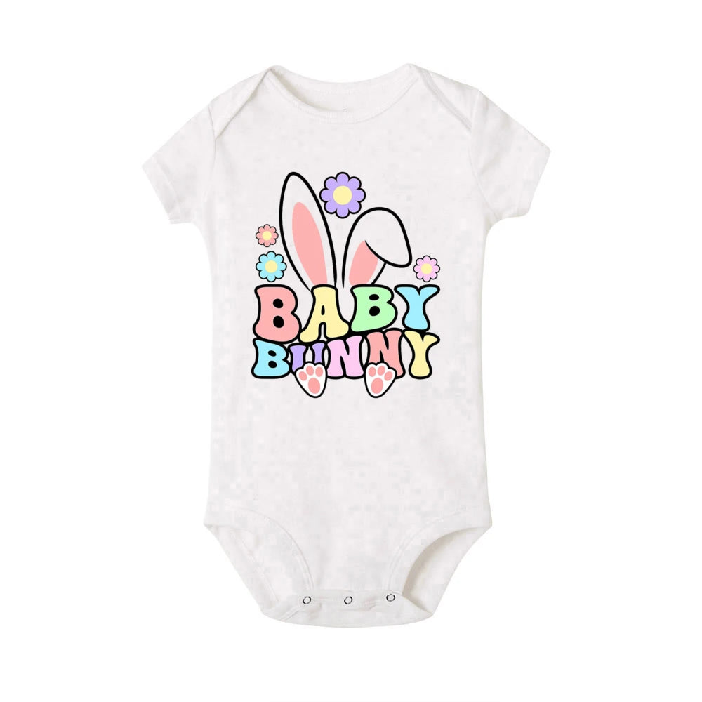 Easter Family Matching Outfits – Dad, Mom, Sis, Bro & Baby Bunny Printed Shirts and Baby Bodysuit