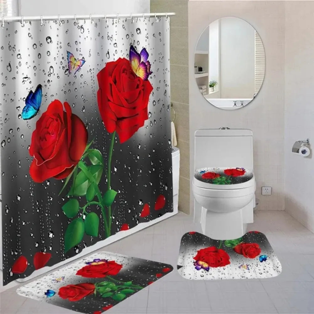 Purple Rose Shower Curtain Polyester Bath Curtain Set 3D Print 180x180 Bathroom Curtain Colorful Flowers Home Decor Dropshipping