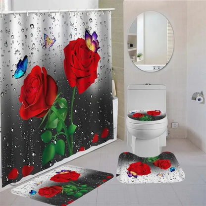 Purple Rose Shower Curtain Polyester Bath Curtain Set 3D Print 180x180 Bathroom Curtain Colorful Flowers Home Decor Dropshipping