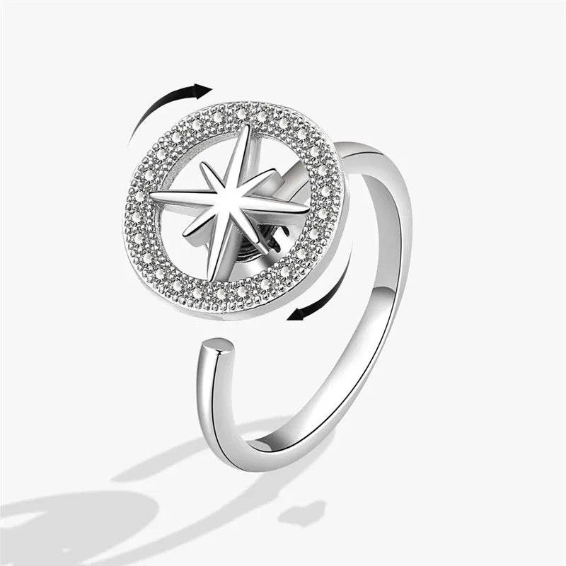 Fashion Beads Anxiety Fidget Spinner Rings Korea Crystal Butterfly Flower Star Moon Ring Anti Stress Jewelry Gift