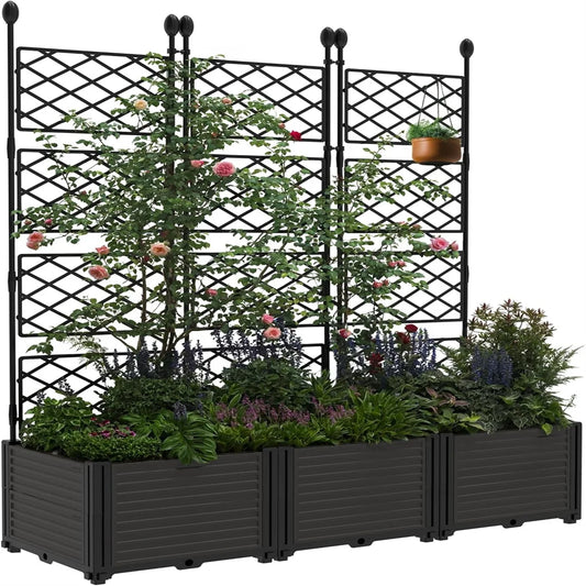 Raised Garden Bed with Metal Trellis – Outdoor Planter Box for Climbing Plants & Privacy