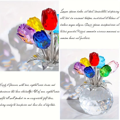 Colourful Rose Bouquet - For Anniversary, Mother's Day, Valentine's Day Crystal Rose Bouquet - Eternal Rose Decorative Gift