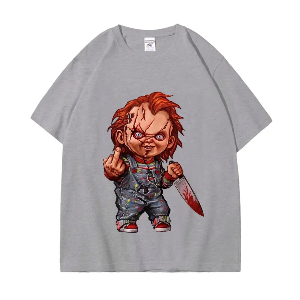 Horror Chuck Pattern T-shirt Women's Gothic Fashion Short sleeved T-shirt Summer High Quality T-shirt Street Clothing