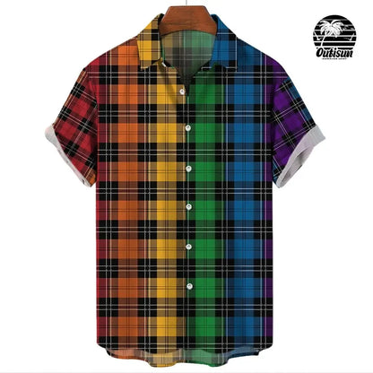 Rainbow Pride Print Men's Short Sleeve Casual Shirt