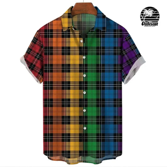 Rainbow Pride Print Men's Short Sleeve Casual Shirt