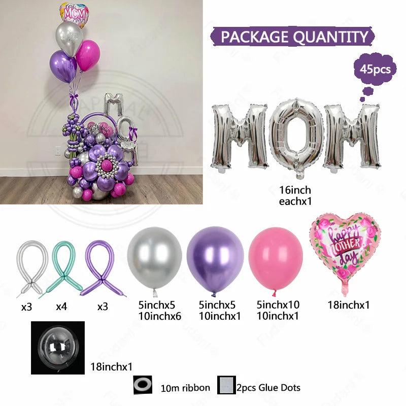 1set Mother's Day Decorations Balloon I Love You Mom Sliver Rose Gold Letter Aluminum Film Balloon Mothers Gifts Supplies Globos