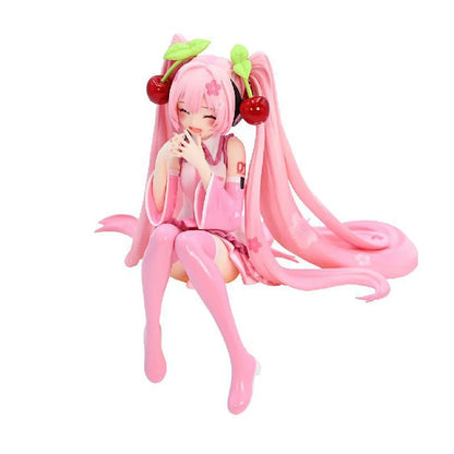 Anime Hatsune Miku Anime figure Pink dress Sitting posture PVC model action toys Cherry pink cherry blossom decorationgifts