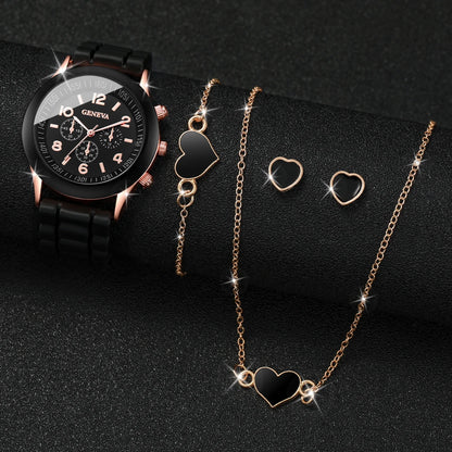 4pcs/set Women Silicone Band Watches Fashion Women Heart Jewelry (Without Box)