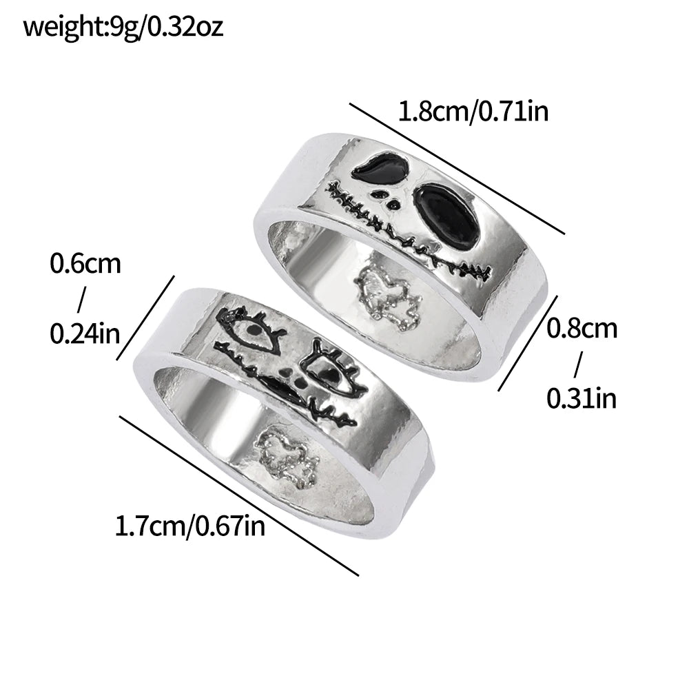 Nightmare Before Christmas Couple Rings Jack Sally Matching Band Unique Creative Fashion Jewelry Gift for Her Anniversary Love