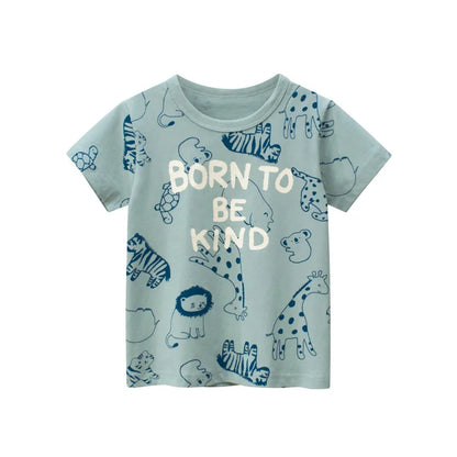 OLEKID 2025 Summer Stripe Children Boys T-shirts Printed Letter 2-8 Years Kids Little Boy Tops Short Sleeve Toddler Tees Clothes