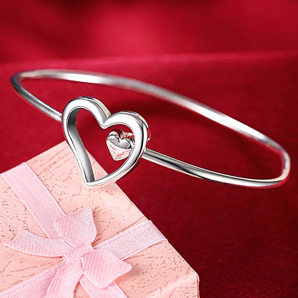 Trendy 925 Sterling Silver Bangles Bracelet Charms