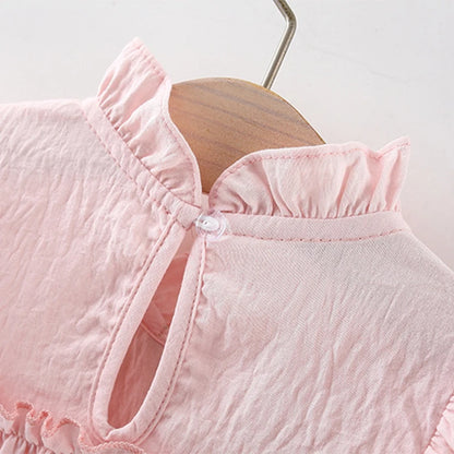 Baby Girl Dress In Summer, Cute Solid Color With Small Flying Sleeves, Sweet Tulip Children'S Princess Dress