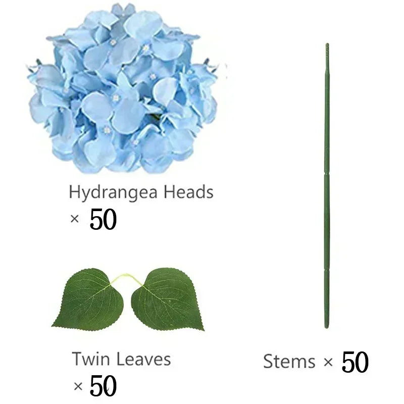 50 PCS Artificial Hydrangea Flowers Silk Hydrangea Heads for Wedding