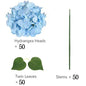 50 PCS Artificial Hydrangea Flowers Silk Hydrangea Heads for Wedding