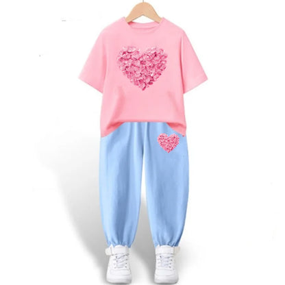 Teens Girls' 2-Piece Fashion Outfit: Princess Short Sleeve T-Shirt and Long Pants Tracksuit Set