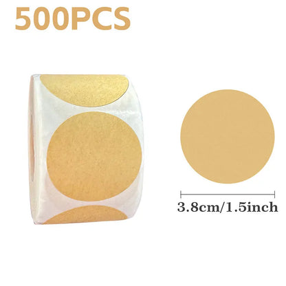 500pcs/roll Kraft Round Self-adhesive Label Paper Blank Labels for DIY Custom Classification Stickers Envelope Sealing Accessory